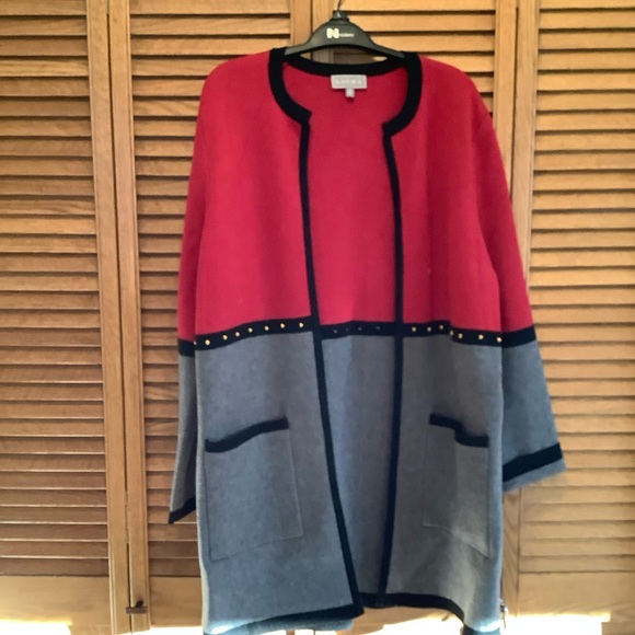 LAURA:  Red & Gray Open Front Cardigan - Picture 1 of 4